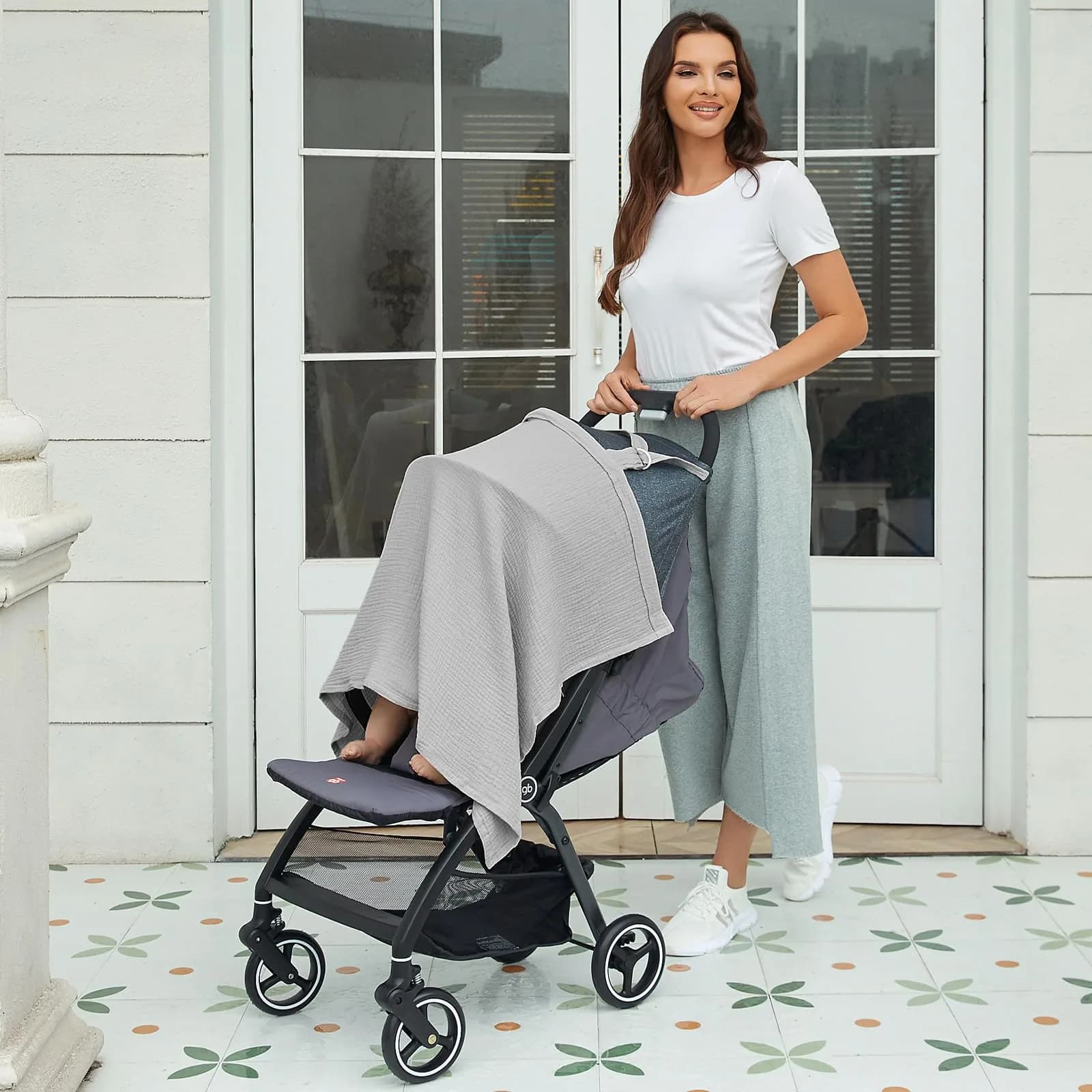 Zdolmy Muslin Nursing Cover Grey 100cm (39.4in) x 70cm (27.4in) | Breathable 100% Cotton with Rigid Hoop - view 5