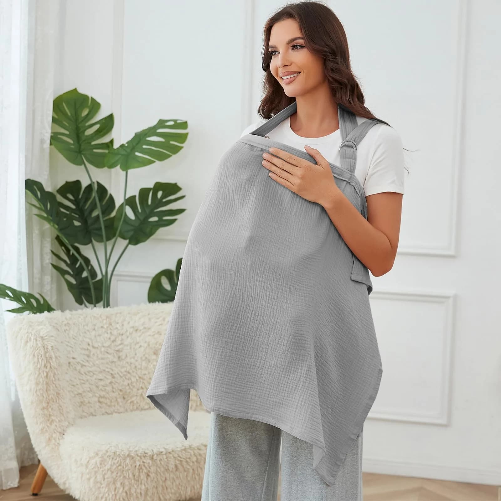 Zdolmy Muslin Nursing Cover Grey 100cm (39.4in) x 70cm (27.4in) | Breathable 100% Cotton with Rigid Hoop - view 2