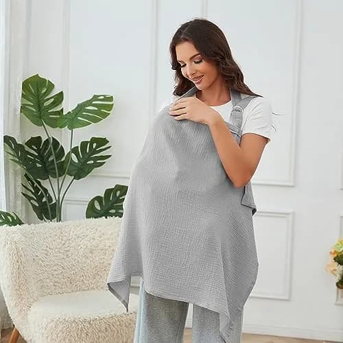 Zdolmy Muslin Nursing Cover Grey 100cm (39.4in) x 70cm (27.4in) | Breathable 100% Cotton with Rigid Hoop thumbnail 3