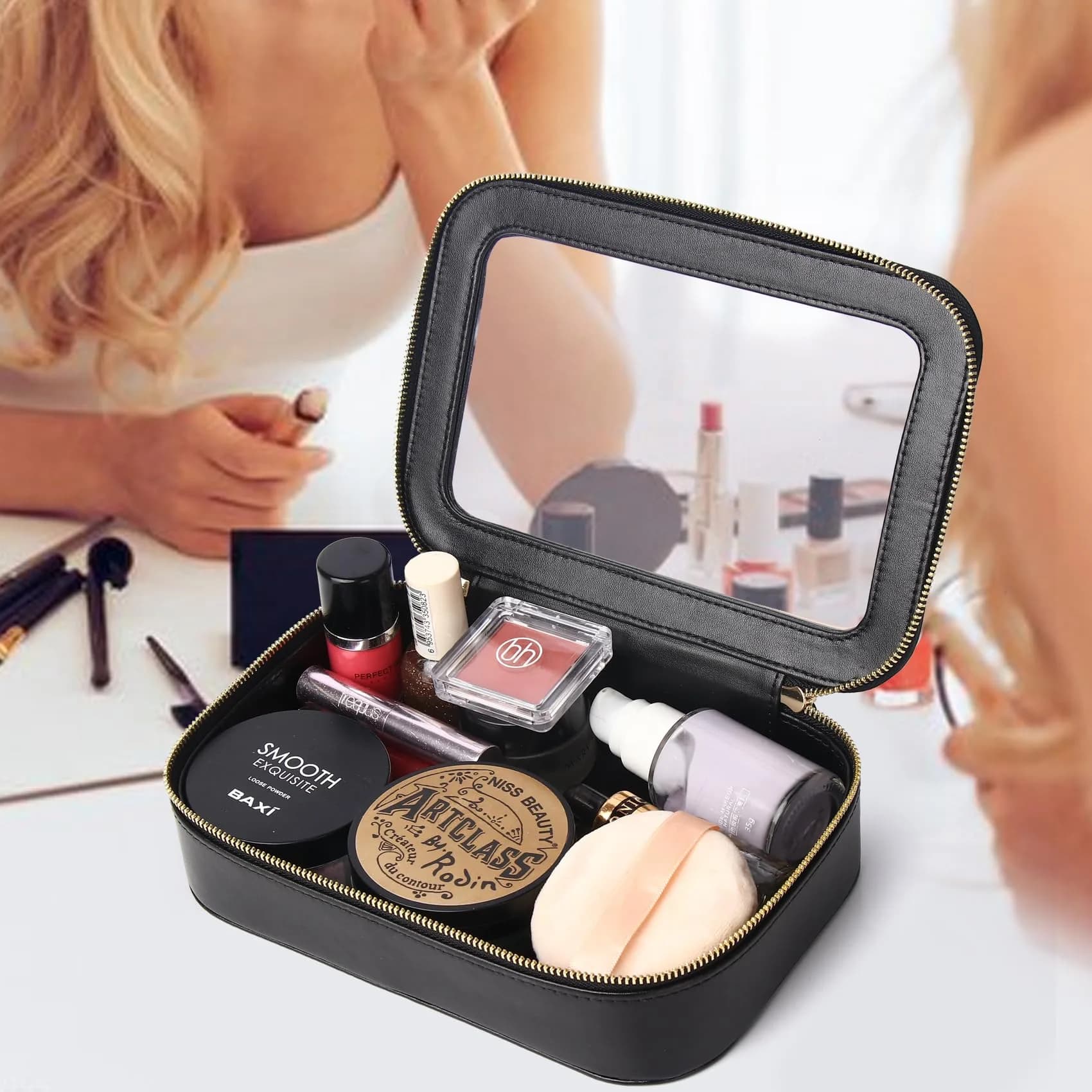 Pinkmik Black Small Clear Makeup Bag - TSA Approved Travel Cosmetic Case - view 3