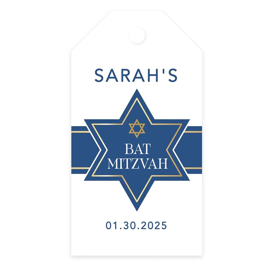 Andaz Press 60-Pack Personalized Bar/Bat Mitzvah Favor Tags with String | Custom Name & Star of David, 2x3.75"