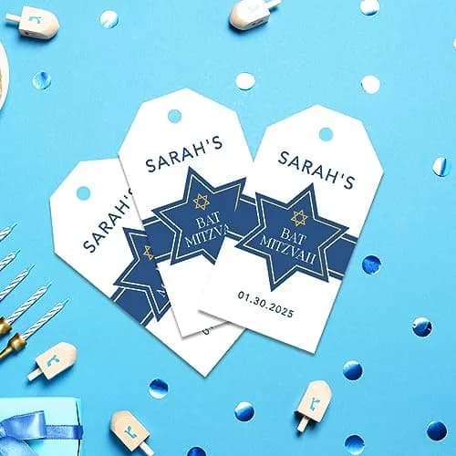 Andaz Press 60-Pack Personalized Bar/Bat Mitzvah Favor Tags with String | Custom Name & Star of David, 2x3.75" thumbnail 2