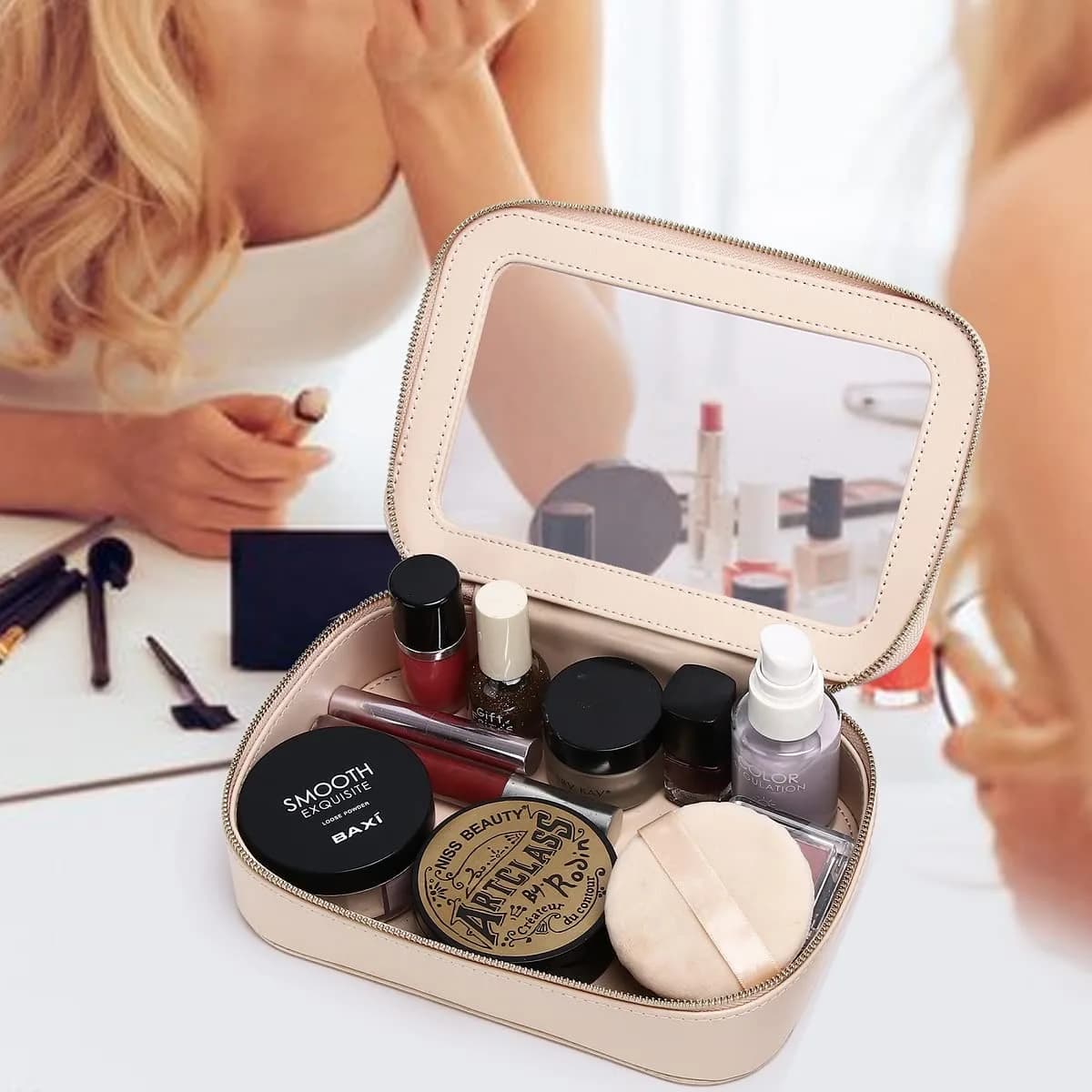 Pinkmik Clear Makeup Bag Set, L+M+MINI (3-Piece) | TSA Approved Travel Cosmetic Case - view 3
