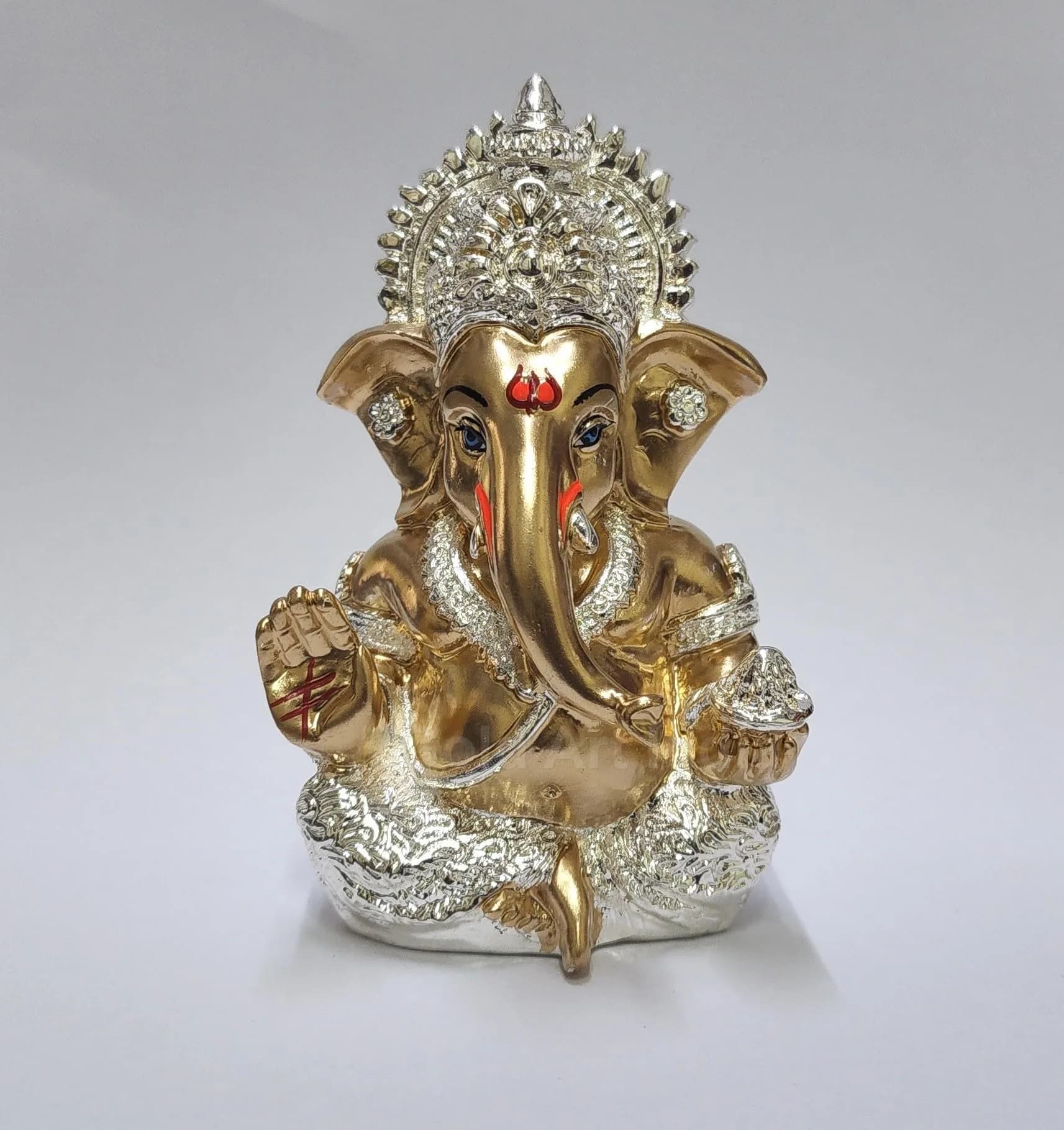 Gold Art India Ganesha Idol 8.89 cm (3.5 Inches) | Antique Silver Plated Lord Ganesha Statue for Car Dashboard, Home Decor, Luck & Success