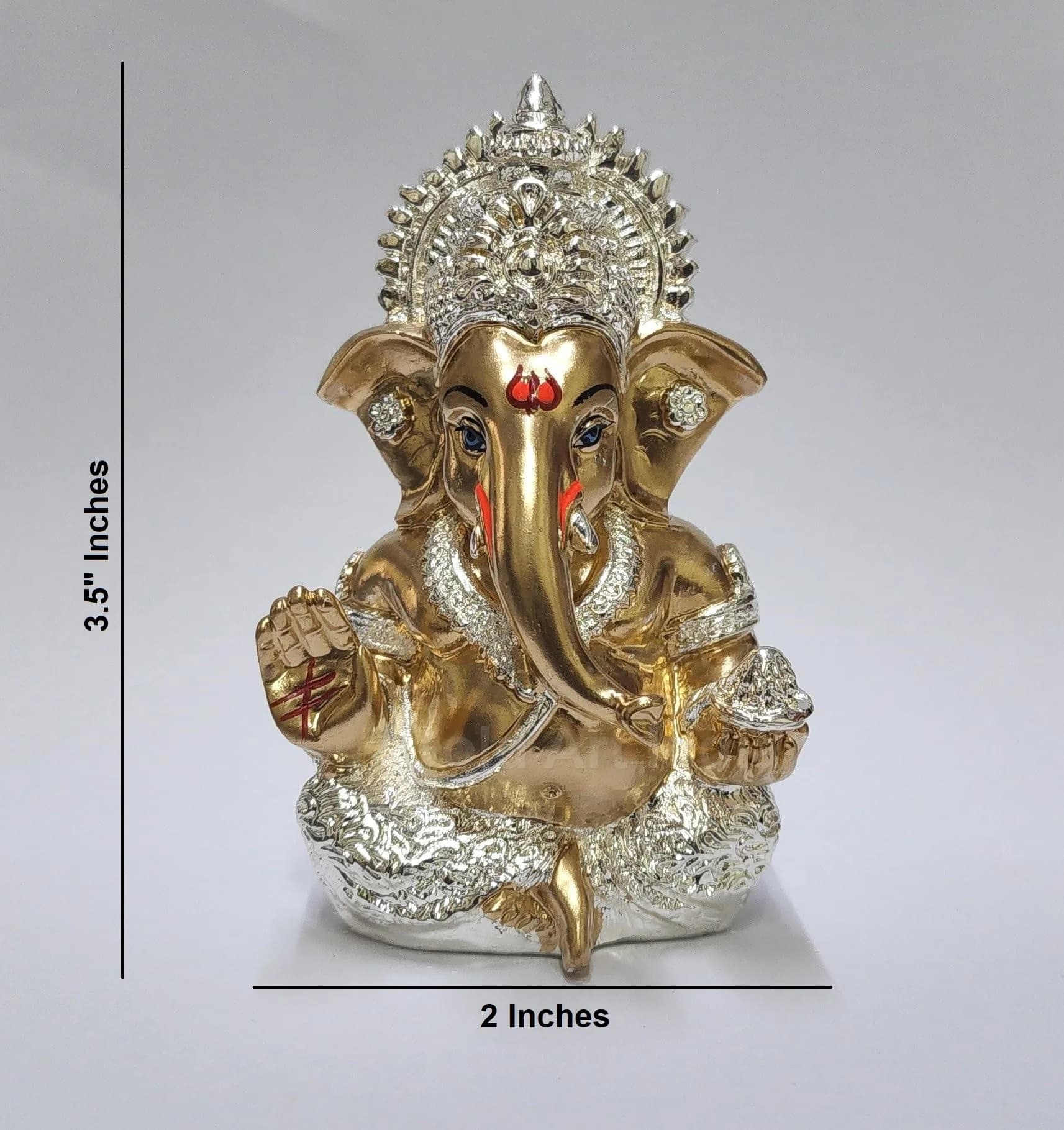 Gold Art India Ganesha Idol 8.89 cm (3.5 Inches) | Antique Silver Plated Lord Ganesha Statue for Car Dashboard, Home Decor, Luck & Success - view 5