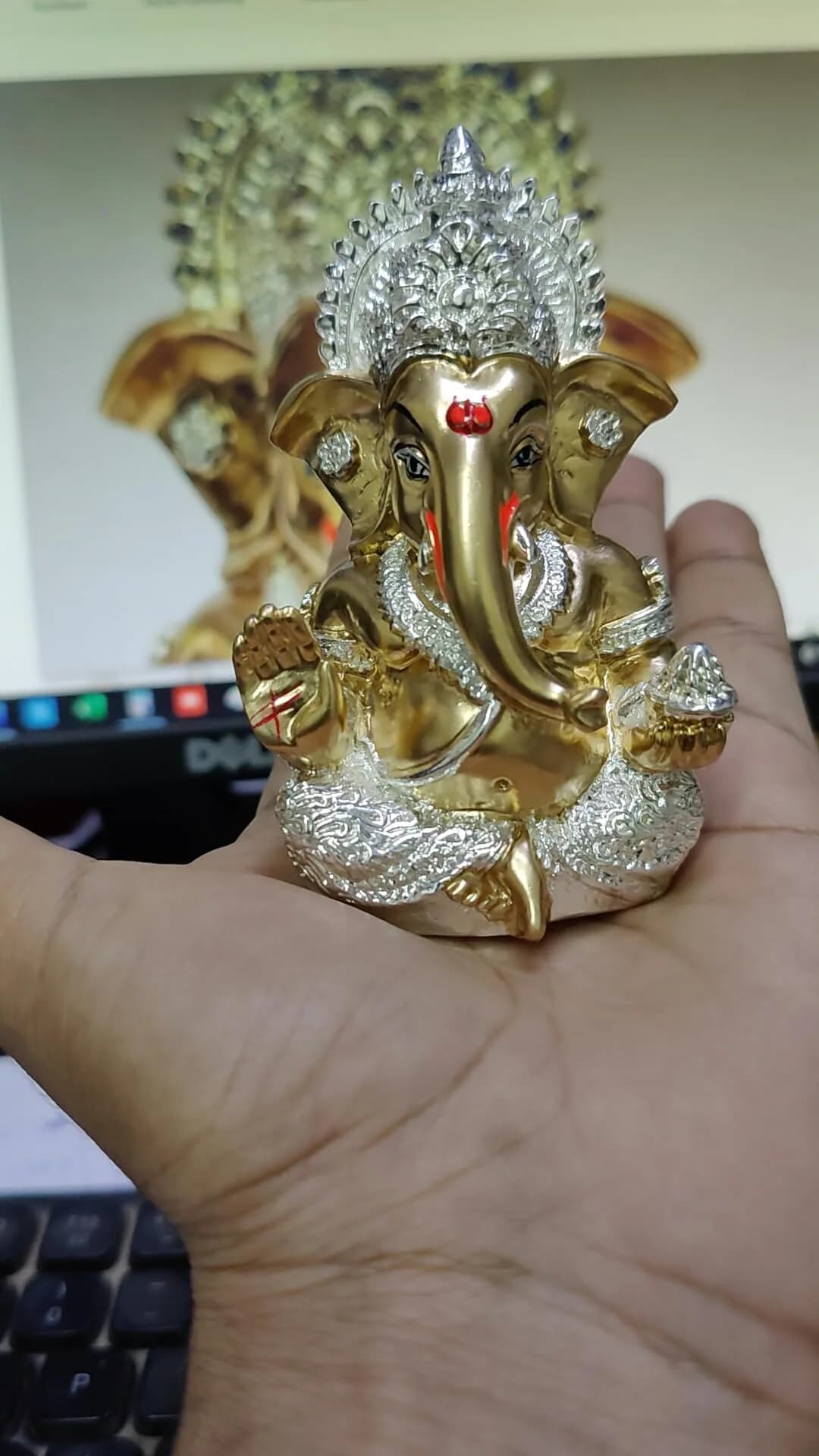 Gold Art India Ganesha Idol 8.89 cm (3.5 Inches) | Antique Silver Plated Lord Ganesha Statue for Car Dashboard, Home Decor, Luck & Success - view 6