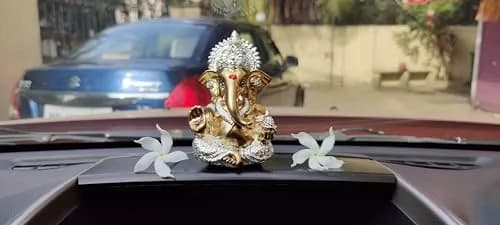 Gold Art India Ganesha Idol 8.89 cm (3.5 Inches) | Antique Silver Plated Lord Ganesha Statue for Car Dashboard, Home Decor, Luck & Success thumbnail 8