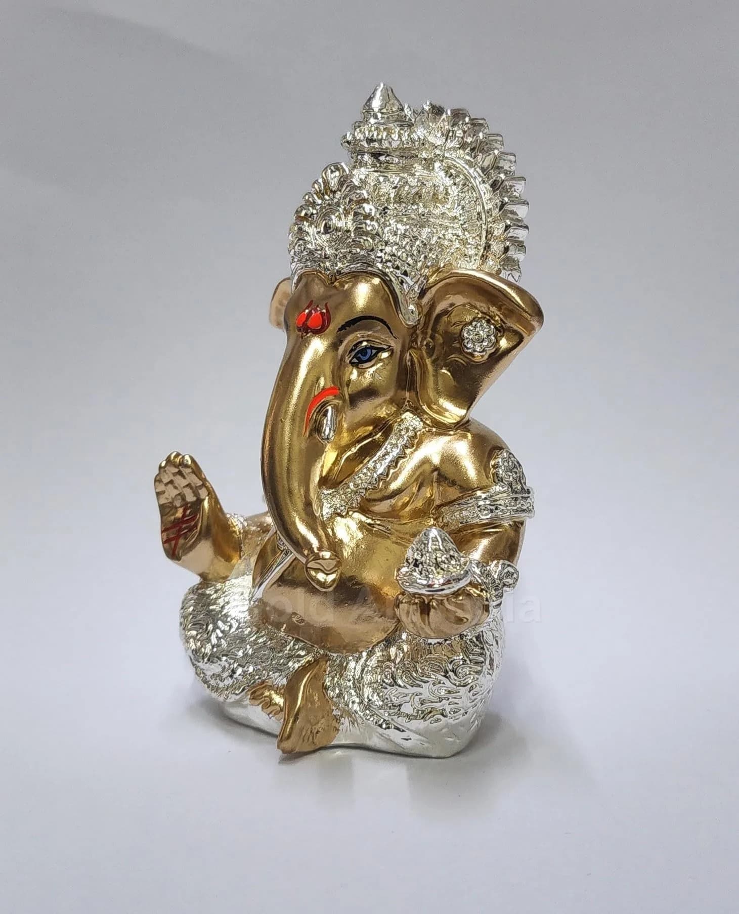 Gold Art India Ganesha Idol 8.89 cm (3.5 Inches) | Antique Silver Plated Lord Ganesha Statue for Car Dashboard, Home Decor, Luck & Success - view 2