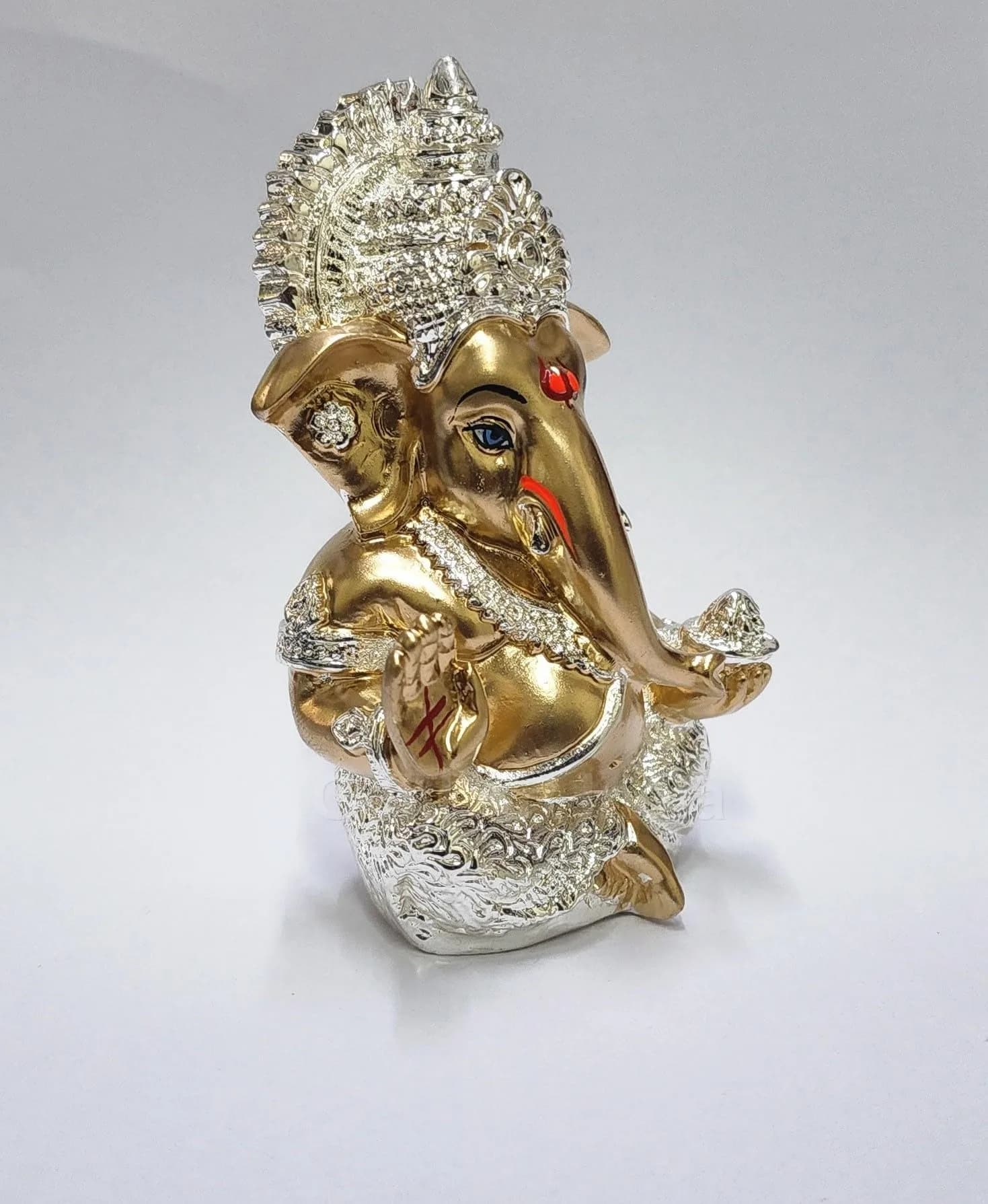 Gold Art India Ganesha Idol 8.89 cm (3.5 Inches) | Antique Silver Plated Lord Ganesha Statue for Car Dashboard, Home Decor, Luck & Success - view 3