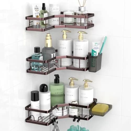 AKTECKE Corner Shower Caddy Organizer Shelf: Adhesive No Drilling, Rustproof, Black | Space-Saving Bathroom Storage thumbnail 1