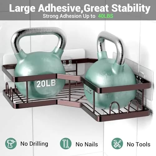 AKTECKE Corner Shower Caddy Organizer Shelf: Adhesive No Drilling, Rustproof, Black | Space-Saving Bathroom Storage thumbnail 4