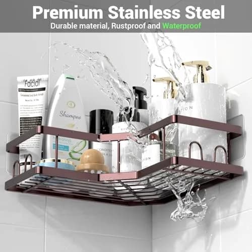 AKTECKE Corner Shower Caddy Organizer Shelf: Adhesive No Drilling, Rustproof, Black | Space-Saving Bathroom Storage thumbnail 5