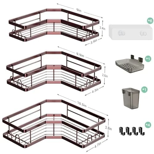 AKTECKE Corner Shower Caddy Organizer Shelf: Adhesive No Drilling, Rustproof, Black | Space-Saving Bathroom Storage thumbnail 6