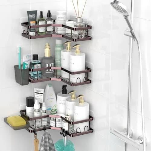 AKTECKE Corner Shower Caddy Organizer Shelf: Adhesive No Drilling, Rustproof, Black | Space-Saving Bathroom Storage thumbnail 2