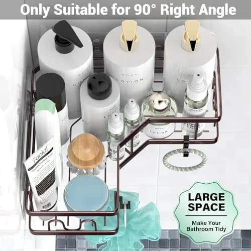 AKTECKE Corner Shower Caddy Organizer Shelf: Adhesive No Drilling, Rustproof, Black | Space-Saving Bathroom Storage thumbnail 3