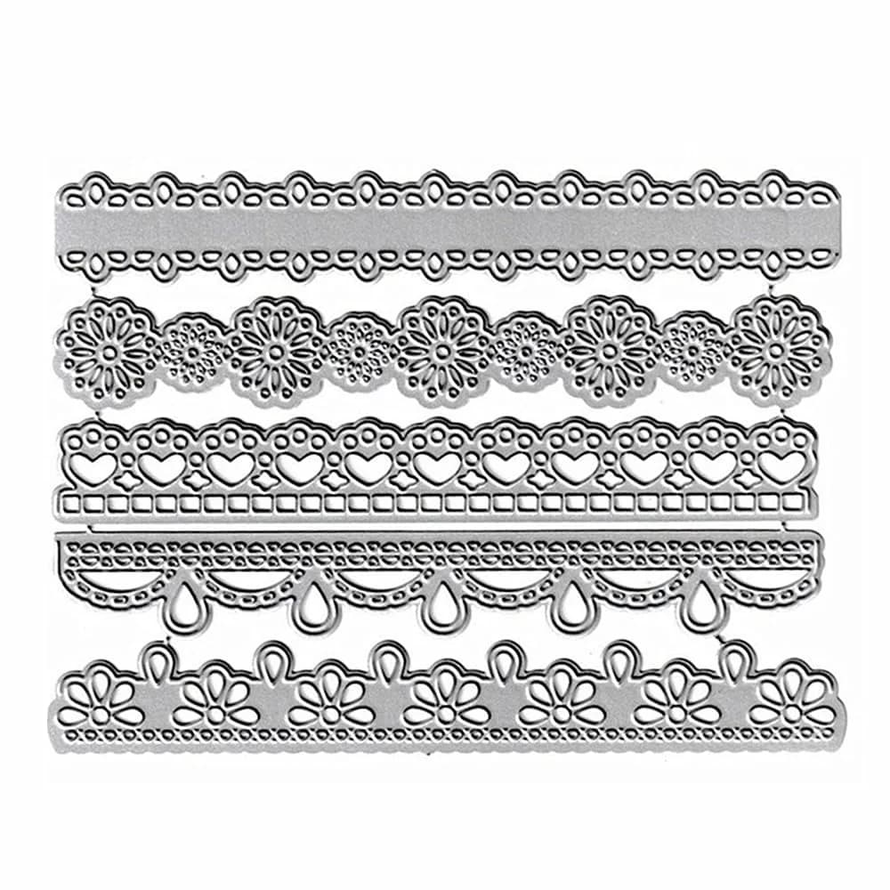 NVZBL Snowflake Lace Cutting Dies 2pcs | Winter Snow Border Embossing Stencils for Scrapbooking & DIY Crafts — 5pcs Flower Lace Love Heart