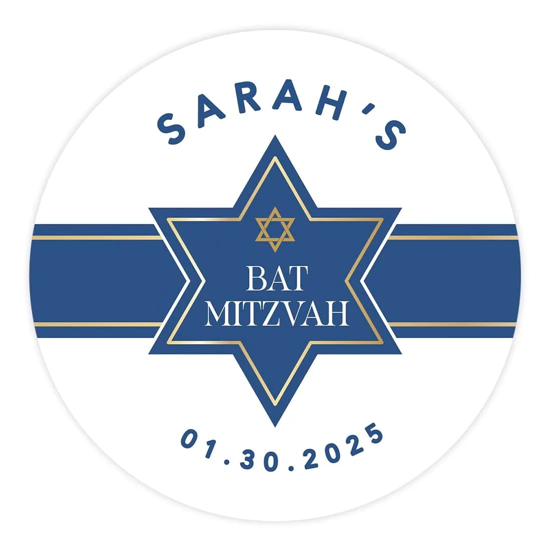 Andaz Press Personalized 2" Round Mitzvah Labels | Custom Name & Photo, 40 Pack — Star of David