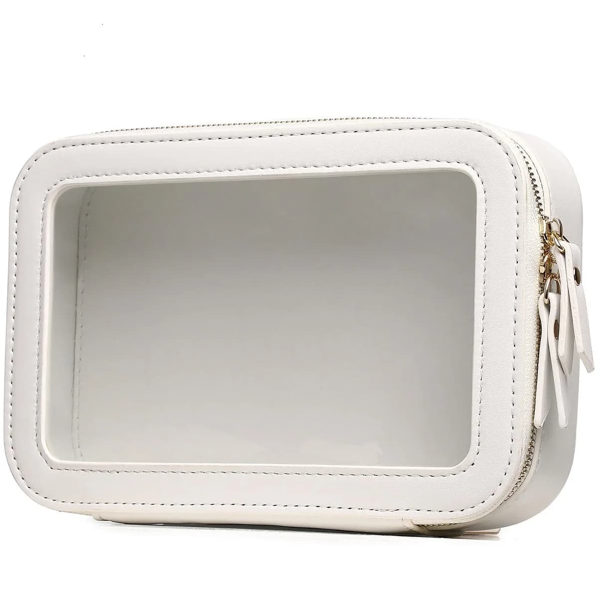 Pinkmik Small White Clear Makeup Bag | TSA Approved Travel Cosmetic Case - main product image
