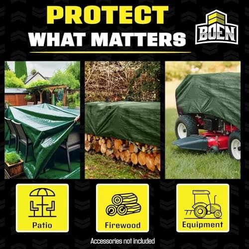 Boen Heavy Duty Tarp Waterproof 20x20 | 16 Mil Rip Proof Cover UV thumbnail 6