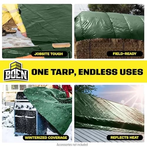 Boen Heavy Duty Tarp Waterproof 20x20 | 16 Mil Rip Proof Cover UV thumbnail 7
