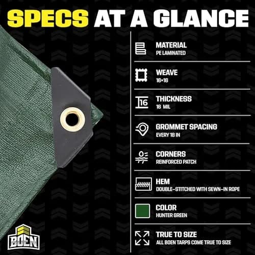 Boen Heavy Duty Tarp Waterproof 20x20 | 16 Mil Rip Proof Cover UV thumbnail 8