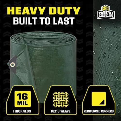 Boen Heavy Duty Tarp Waterproof 20x20 | 16 Mil Rip Proof Cover UV thumbnail 2