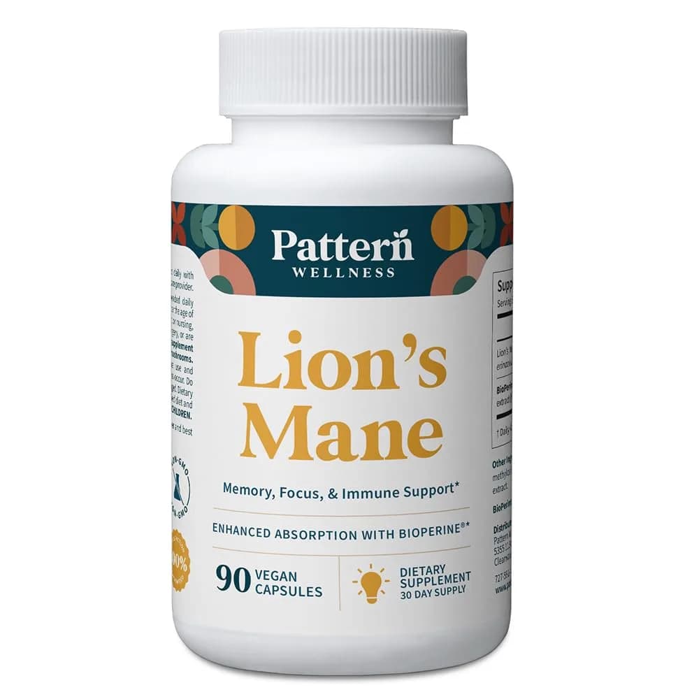Pattern Wellness Lion’s Mane Mushroom Supplement – 90 Vegan Capsules | Brain & Immune Support — Capsule