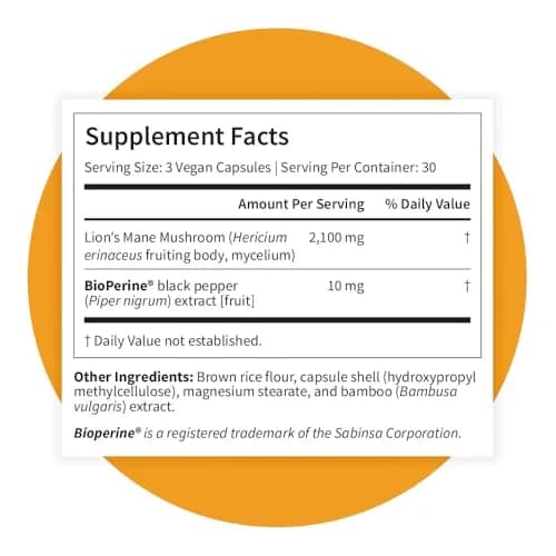 Pattern Wellness Lion’s Mane Mushroom Supplement – 90 Vegan Capsules | Brain & Immune Support thumbnail 9