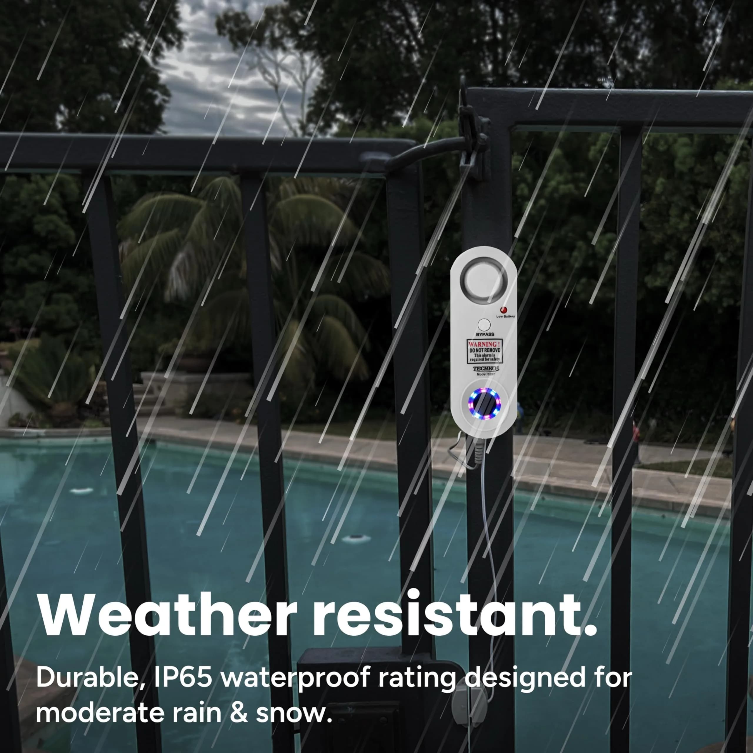 TECHKO ALARM S287 | Weather-Resistant Indoor/Outdoor Pool Alarm with LED Strobe & 115 dB Siren thumbnail 6
