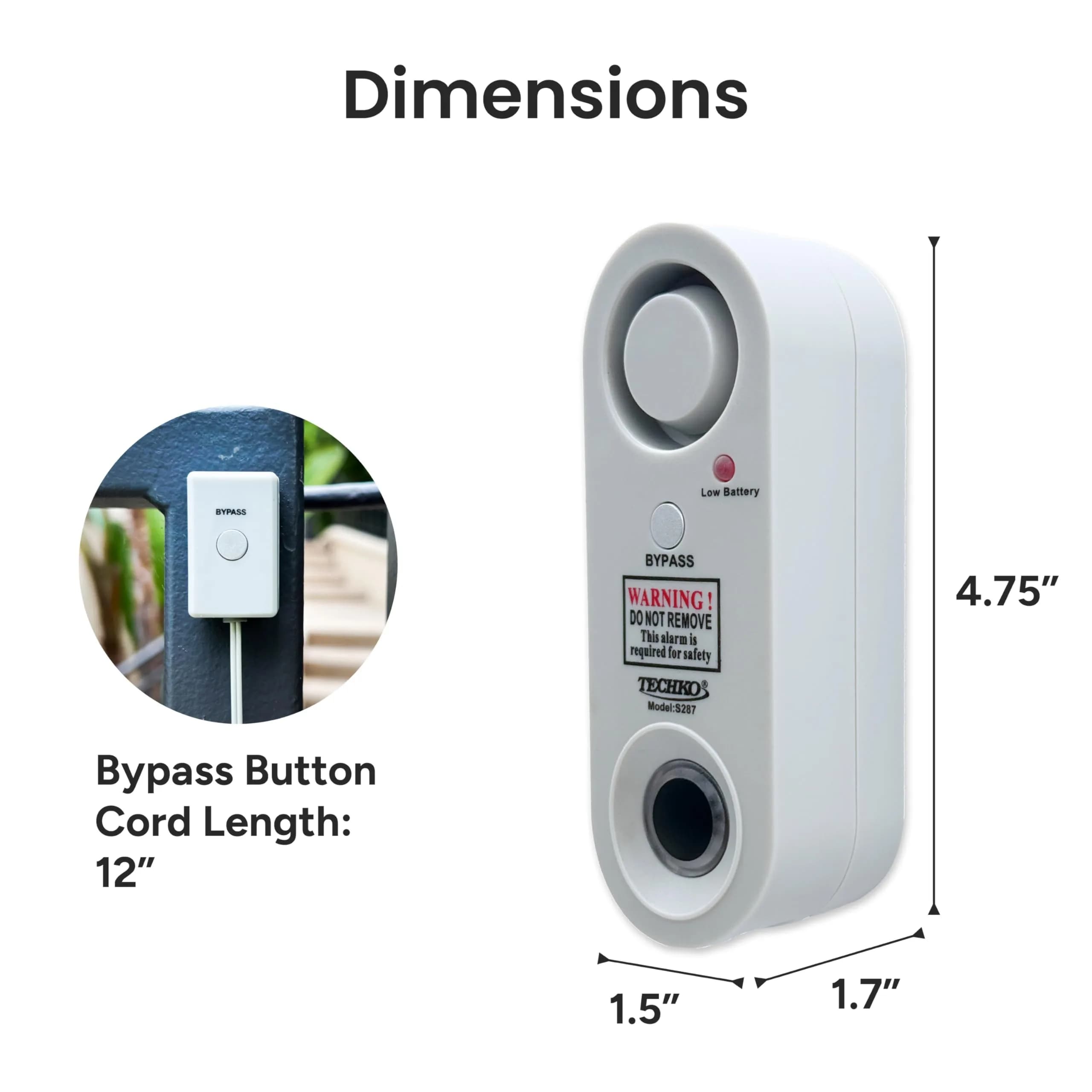 TECHKO ALARM S287 | Weather-Resistant Indoor/Outdoor Pool Alarm with LED Strobe & 115 dB Siren thumbnail 8