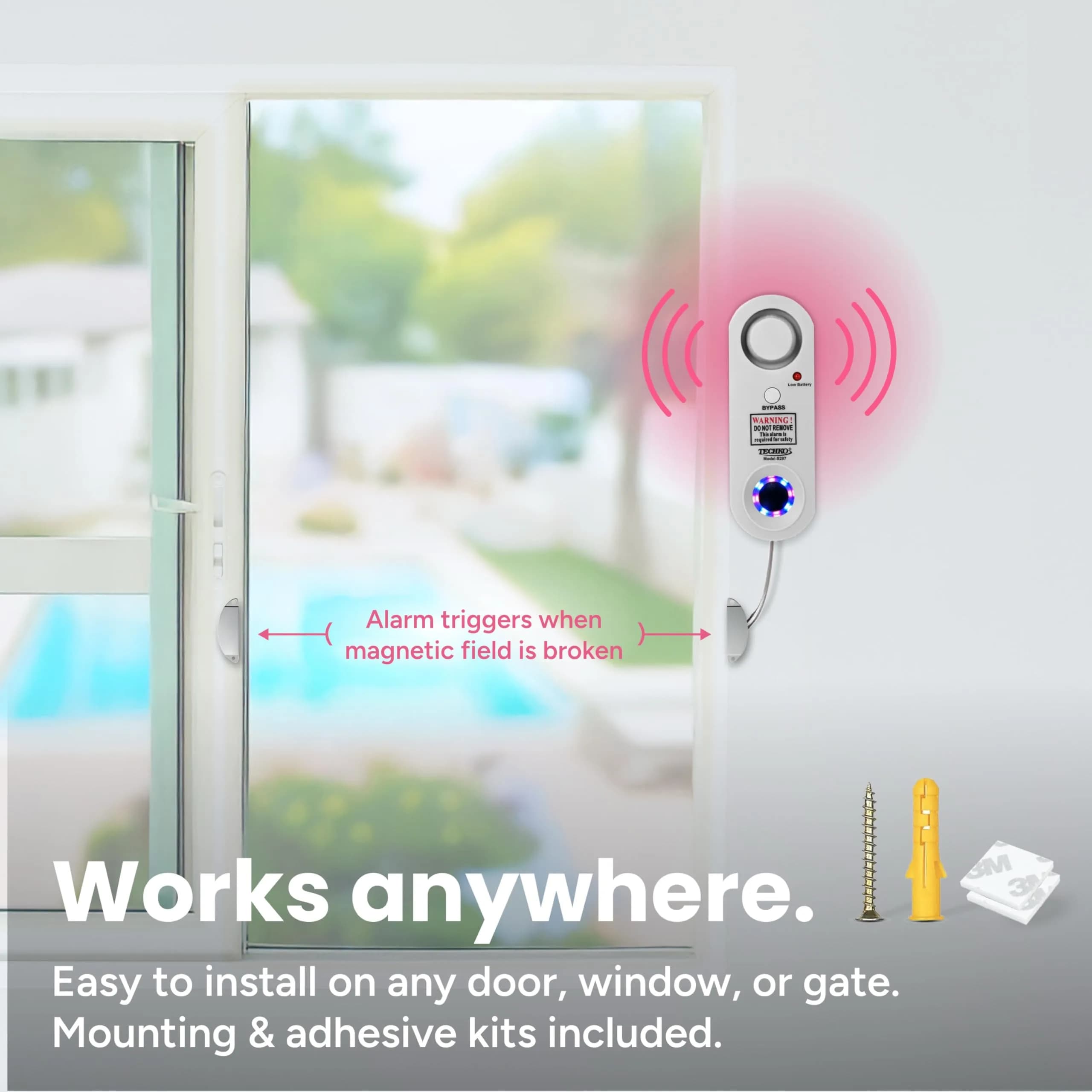 TECHKO ALARM S287 | Weather-Resistant Indoor/Outdoor Pool Alarm with LED Strobe & 115 dB Siren thumbnail 3