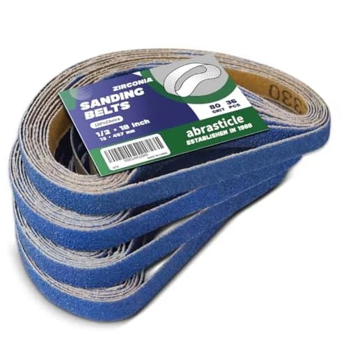 abrasticle Zirconia Sanding Belts for Metal 1/2" x 18" | 36 PCS, 80 Grit, Durable & Precise (70-120 chars) thumbnail 1