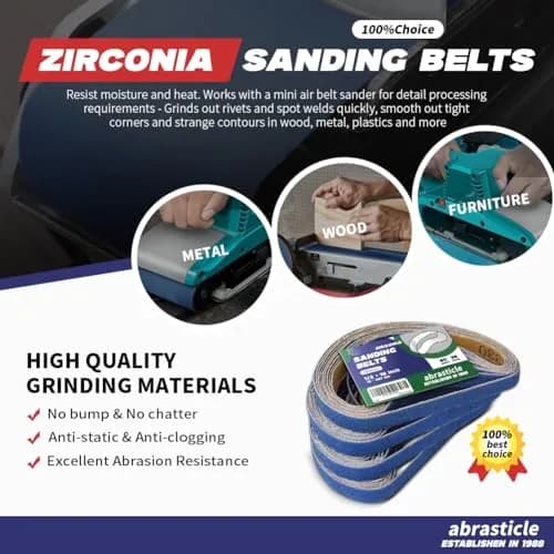 abrasticle Zirconia Sanding Belts for Metal 1/2" x 18" | 36 PCS, 80 Grit, Durable & Precise (70-120 chars) thumbnail 4