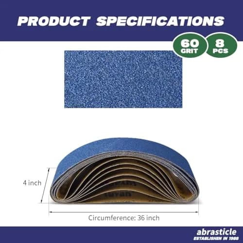abrasticle 4" x 36" Zirconia Sanding Belts for Metal | 8 PCS 60 Grits | Professional-Grade Sandpaper for Metal & Wood thumbnail 2