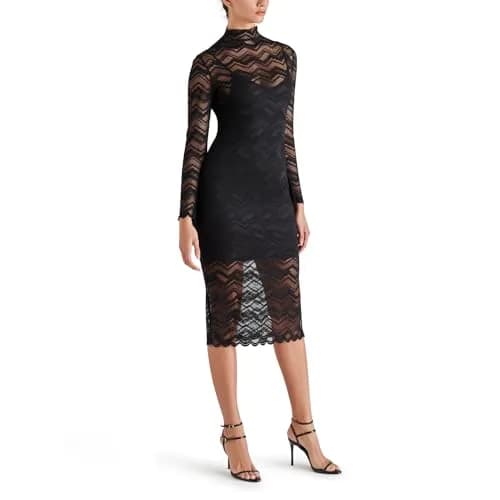 Steve Madden Vivienne Dress Black Small | Sheer Mesh Midi with Attached Slip thumbnail 2