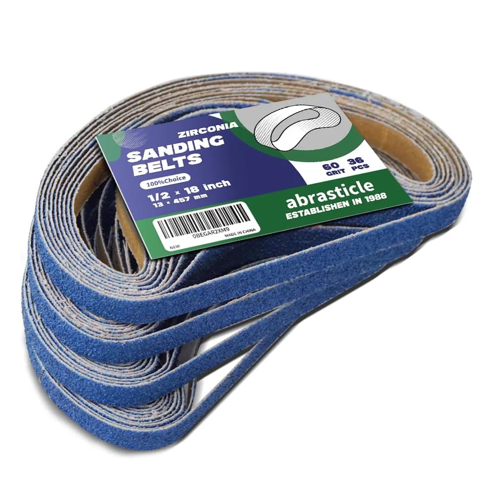 abrasticle 4" x 36" Zirconia Sanding Belts for Metal | 8 PCS 60 Grits | Professional-Grade Sandpaper for Metal & Wood — 1/2" x 18" 60 Grit
