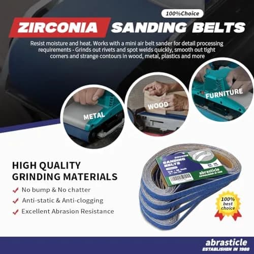 abrasticle Zirconia Sanding Belts 1/2" x 18" | Metal & Wood Finish (70-120 chars) thumbnail 4