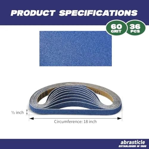 abrasticle Zirconia Sanding Belts 1/2" x 18" | Metal & Wood Finish (70-120 chars) thumbnail 2