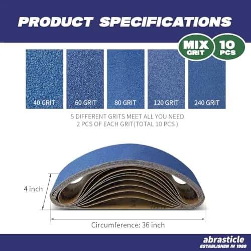 abrasticle Zirconia Sanding Belts for Metal & Wood | Assorted Grits, 4" x 36" (100-120 words) thumbnail 2