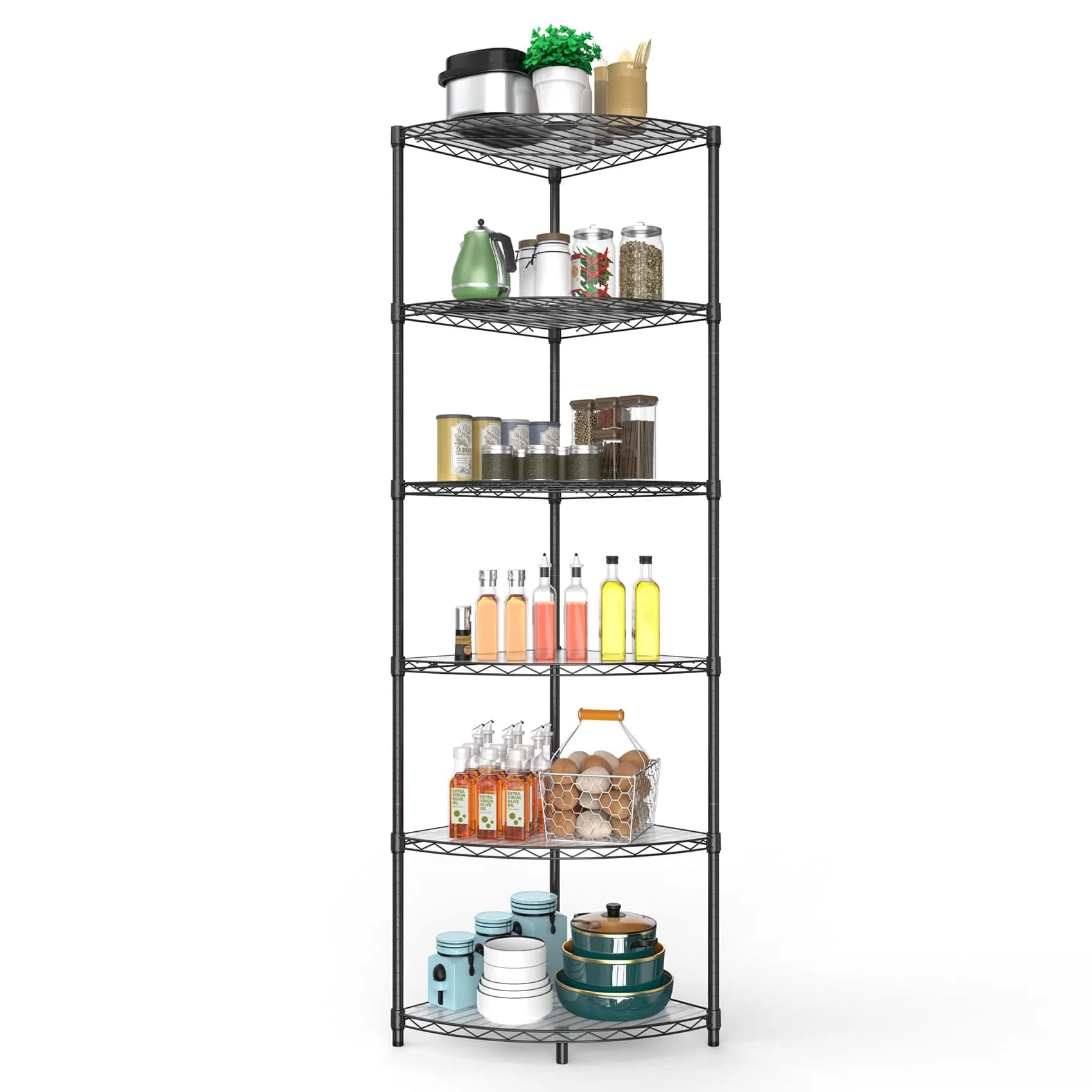 Dolonm 6 Tier NSF Corner Wire Shelf Shelving Unit 18 x 18 x 72 Inch | Heavy Duty Adjustable Metal Storage Rack with Leveling Feet & Shelf Liners
