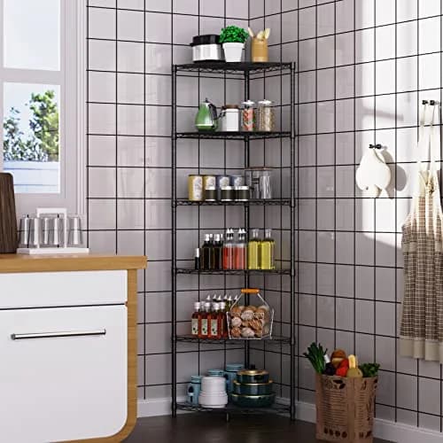 Dolonm 6 Tier NSF Corner Wire Shelf Shelving Unit 18 x 18 x 72 Inch | Heavy Duty Adjustable Metal Storage Rack with Leveling Feet & Shelf Liners thumbnail 4