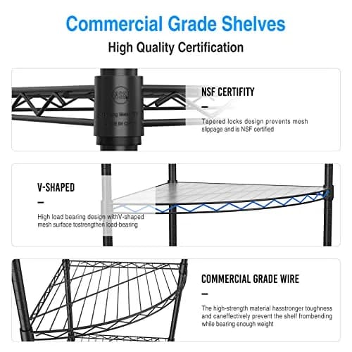Dolonm 6 Tier NSF Corner Wire Shelf Shelving Unit 18 x 18 x 72 Inch | Heavy Duty Adjustable Metal Storage Rack with Leveling Feet & Shelf Liners thumbnail 2