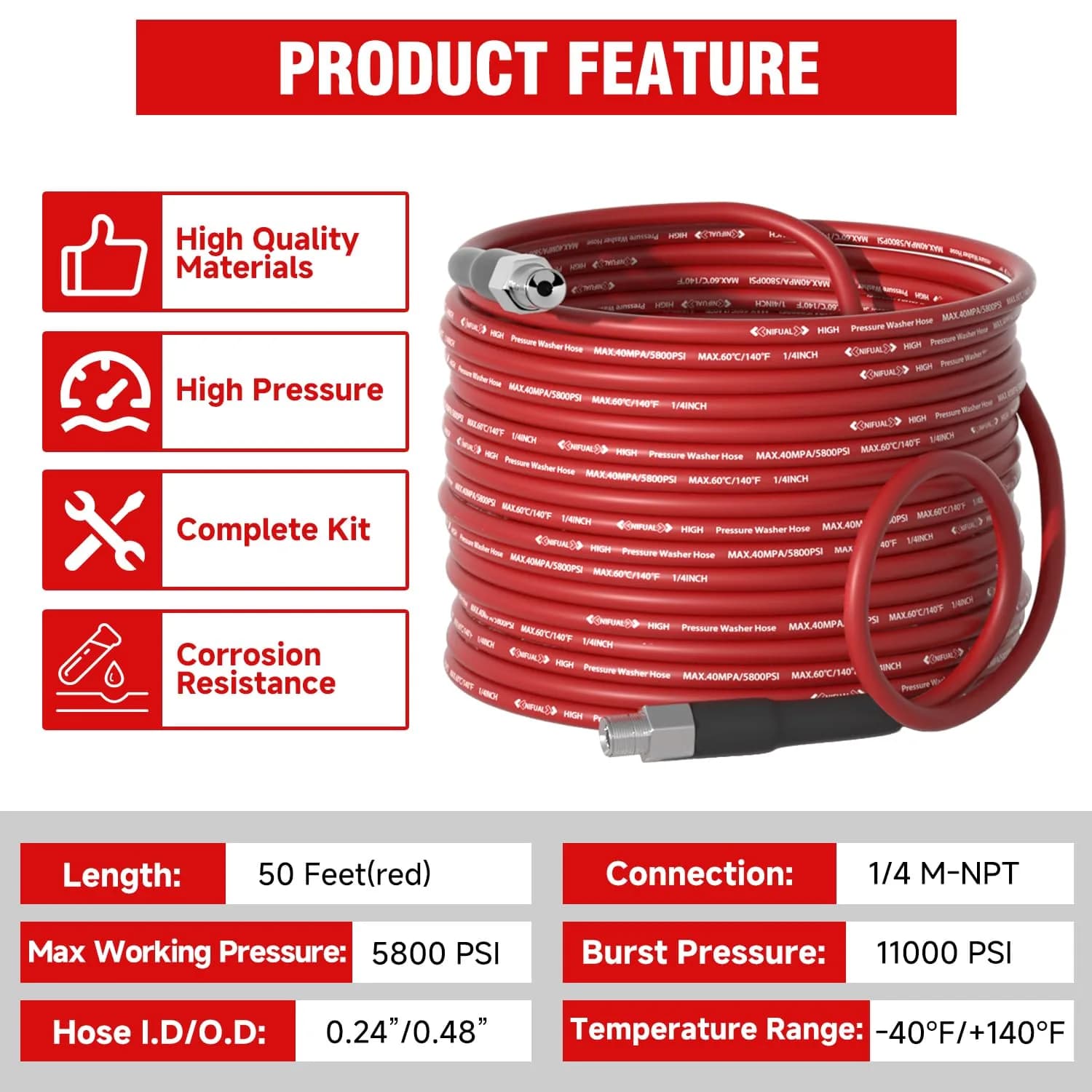 YETIANICAL Sewer Jetter Kit for Pressure Washer, 5800 PSI 50ft Drain Cleaner Hose with 1/4 Inch Quick-Connect Nozzles | Unclogs Drains and Gutters - view 6