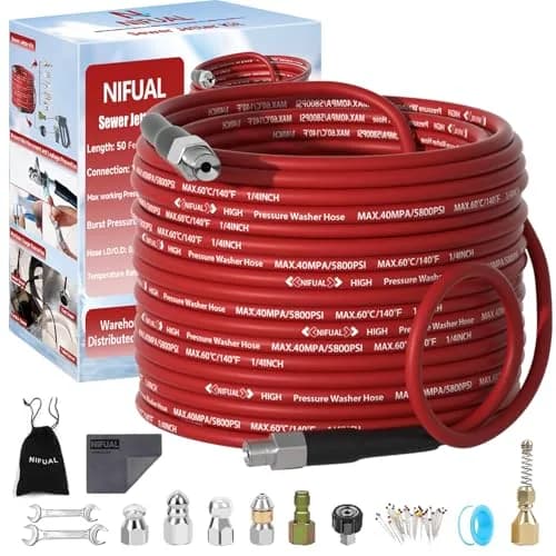 YETIANICAL Sewer Jetter Kit for Pressure Washer, 5800 PSI 50ft Drain Cleaner Hose with 1/4 Inch Quick-Connect Nozzles | Unclogs Drains and Gutters thumbnail 1