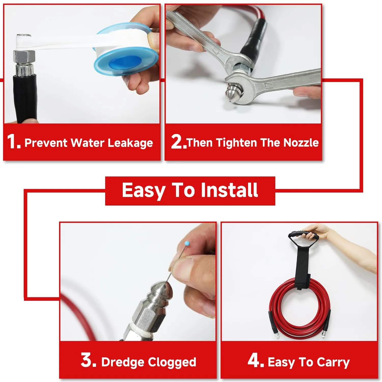 YETIANICAL Sewer Jetter Kit for Pressure Washer, 5800 PSI 50ft Drain Cleaner Hose with 1/4 Inch Quick-Connect Nozzles | Unclogs Drains and Gutters - view 3