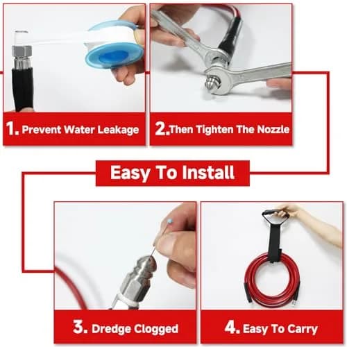 YETIANICAL Sewer Jetter Kit for Pressure Washer, 5800 PSI 50ft Drain Cleaner Hose with 1/4 Inch Quick-Connect Nozzles | Unclogs Drains and Gutters thumbnail 3