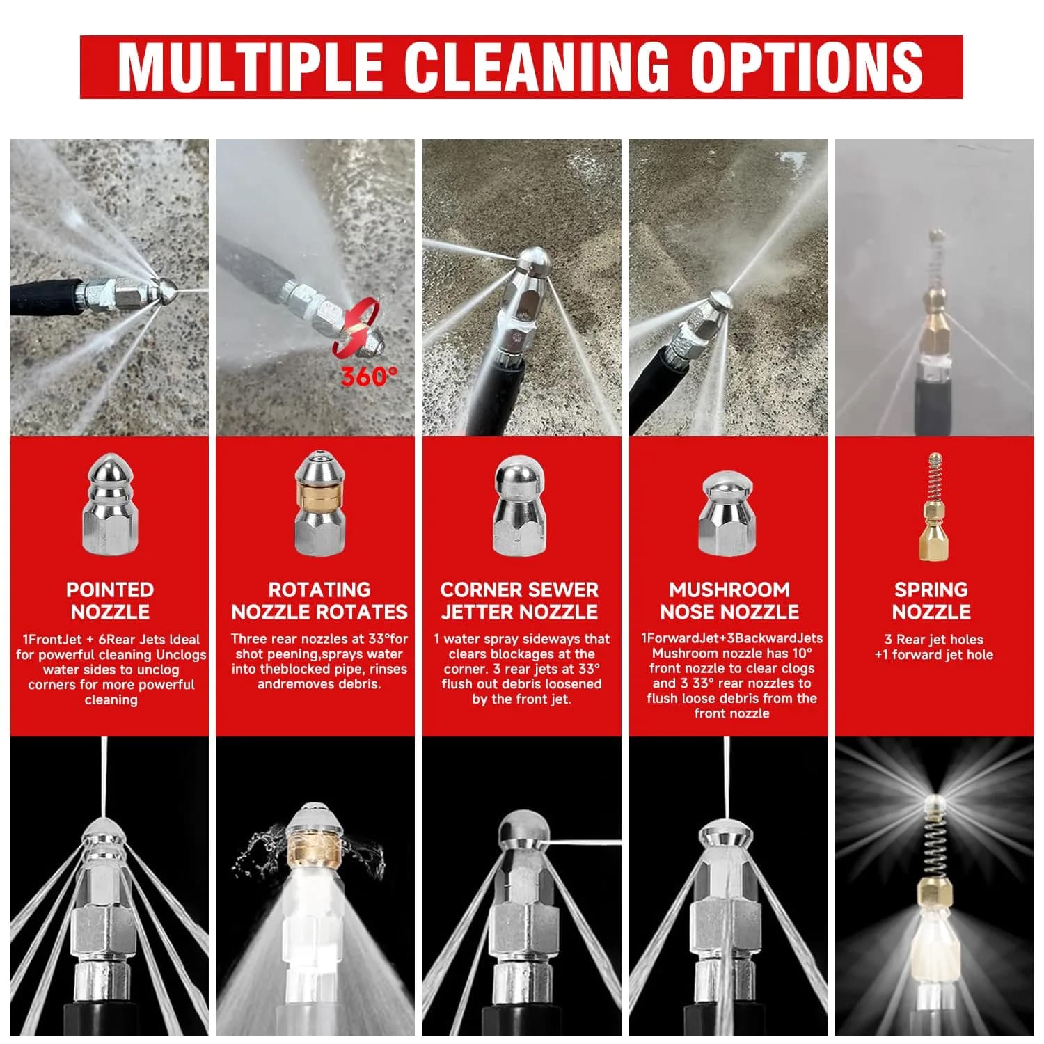 YETIANICAL Sewer Jetter Kit for Pressure Washer, 5800 PSI 50ft Drain Cleaner Hose with 1/4 Inch Quick-Connect Nozzles | Unclogs Drains and Gutters - view 4