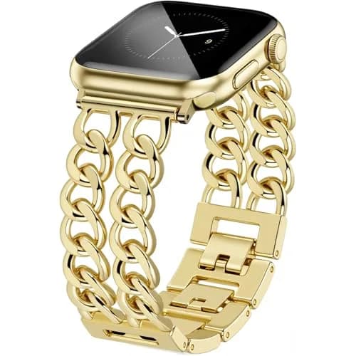 JR.DM Gold Metal Watch Band for Apple Watch 42mm-49mm | Adjustable Double Chain Bracelet thumbnail 1