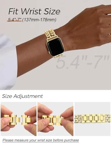 JR.DM Gold Metal Watch Band for Apple Watch 42mm-49mm | Adjustable Double Chain Bracelet thumbnail 5