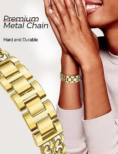 JR.DM Gold Metal Watch Band for Apple Watch 42mm-49mm | Adjustable Double Chain Bracelet thumbnail 2